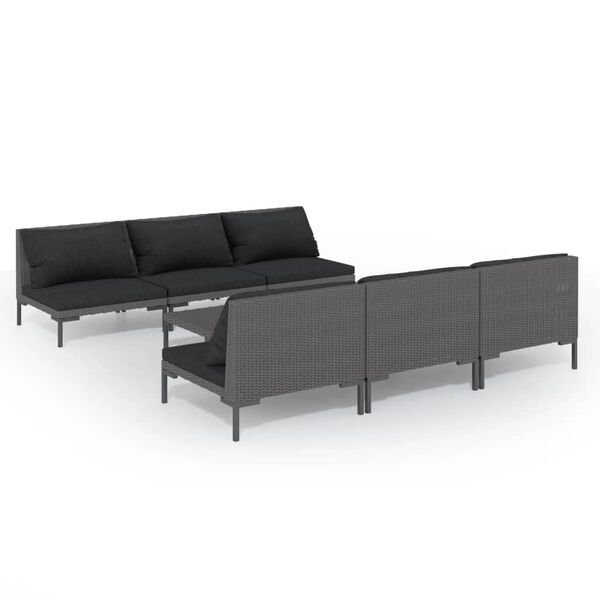 vidaXL 7 Piece Garden Lounge Set with Cushions Poly Rattan Dark Grey