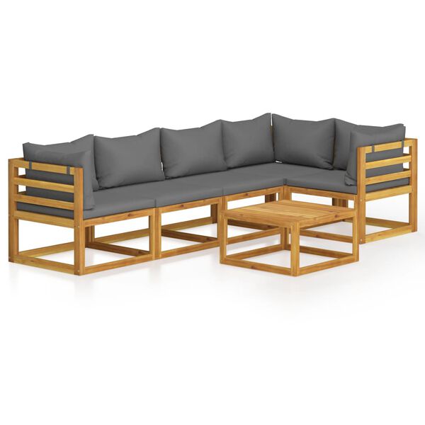 vidaXL 6 Piece Garden Lounge Set with Cushions Solid Acacia Wood