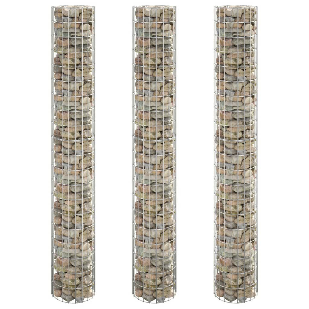vidaXL Circular Gabion Raised Beds 3 pcs Galvanised Steel Ø30x200 cm