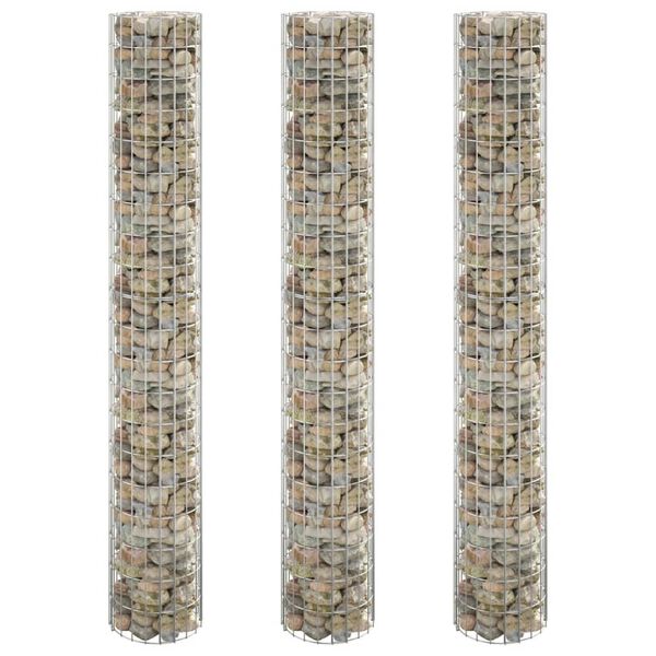 vidaXL Circular Gabion Raised Beds 3 pcs Galvanised Steel Ø30x200 cm