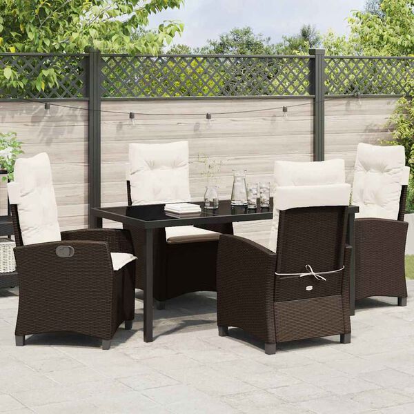 vidaXL Garden Dining Set with Cushion 5 pcs Brown Poly Rattan