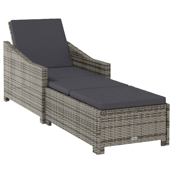 vidaXL Sun Lounger with Dark Grey Cushion Poly Rattan Grey