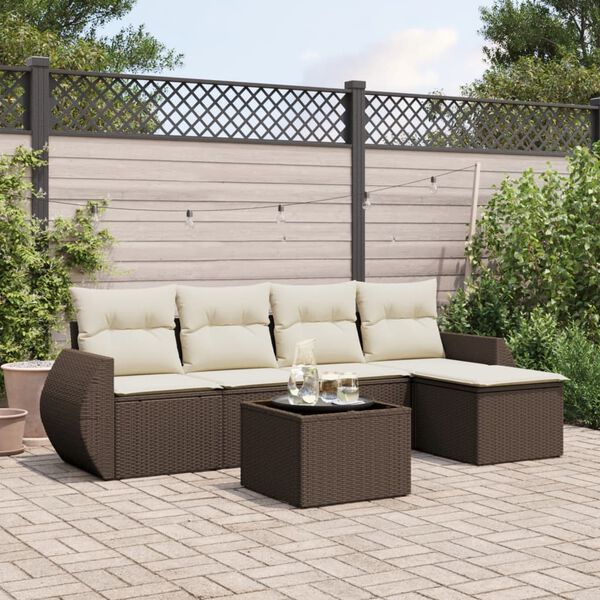 vidaXL 6 Piece Garden Sofa Set with Cushions Brown Poly Rattan
