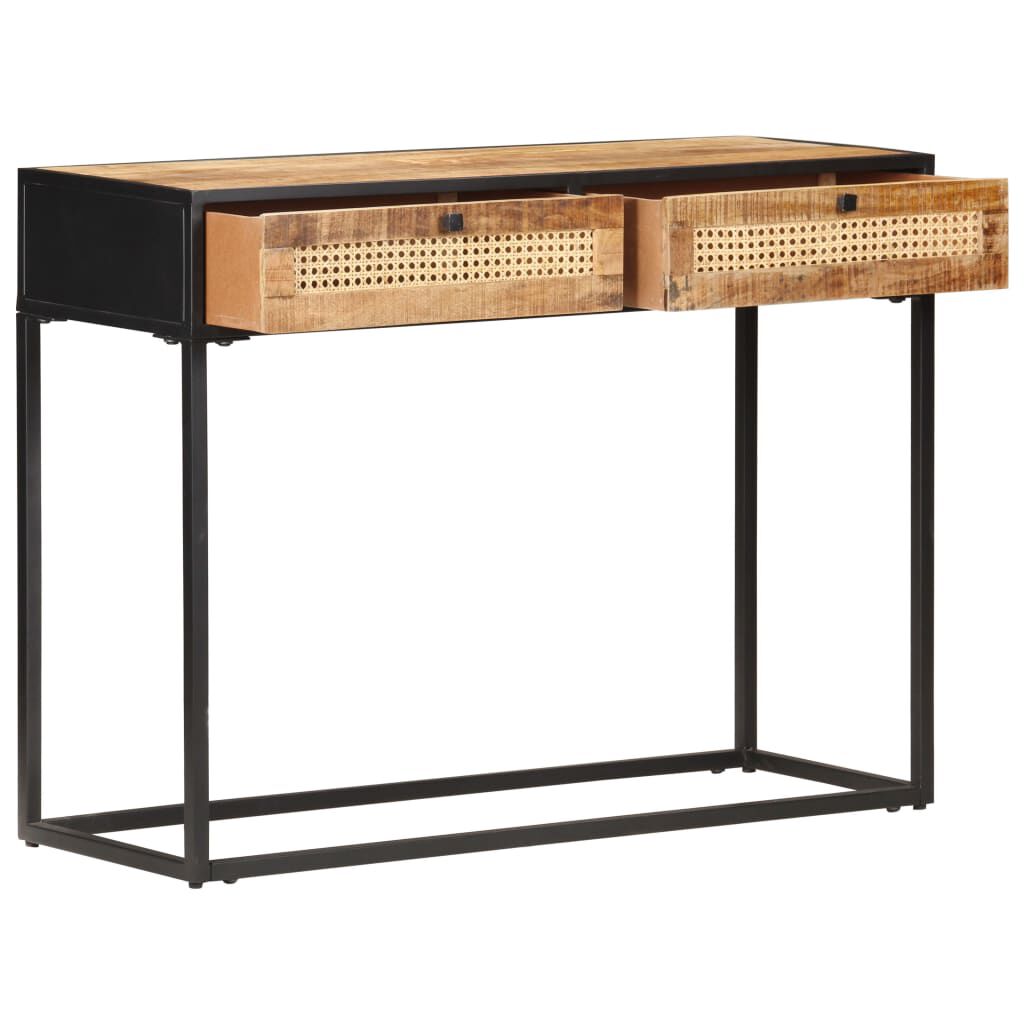 vidaXL Console Table 100x35x75 cm Rough Mango Wood and Natural Cane