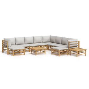 vidaXL 12 Piece Garden Lounge Set with Light Grey Cushions Bamboo