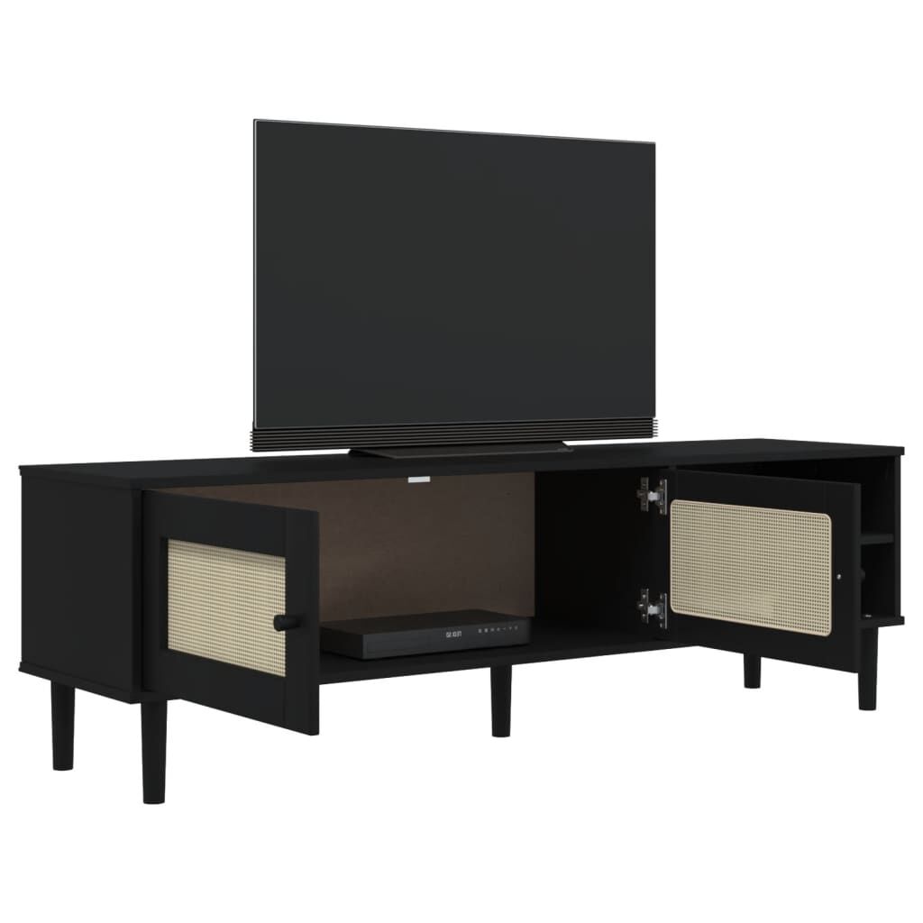 vidaXL TV Cabinet SENJA Rattan Look Black 158x40x49cm Solid Wood Pine