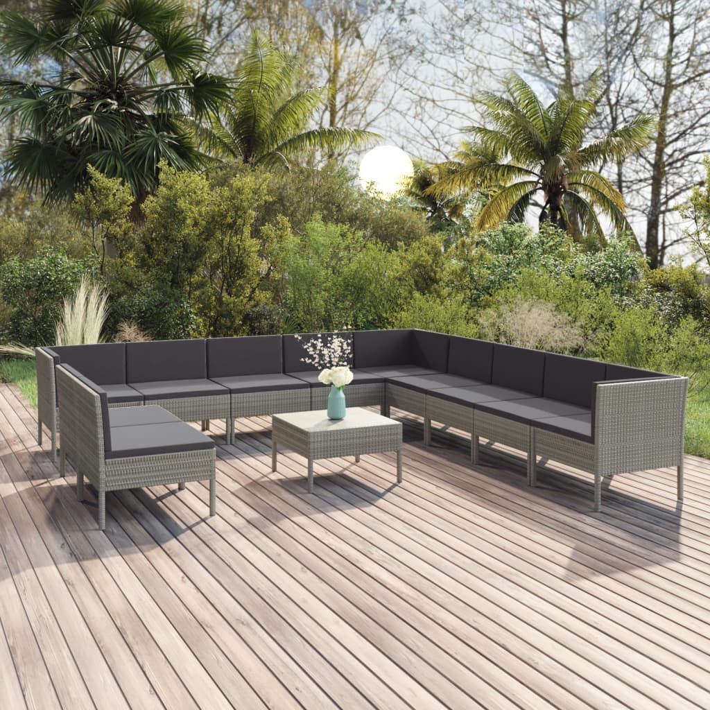 vidaXL 12 Piece Garden Lounge Set with Cushions Poly Rattan Grey