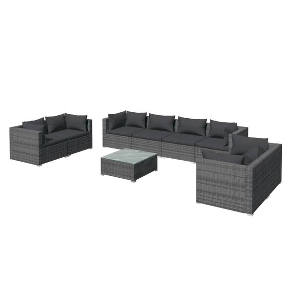 vidaXL 9 Piece Garden Lounge Set with Cushions Poly Rattan Grey