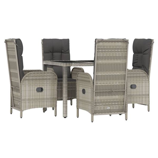vidaXL 5 Piece Garden Dining Set with Cushions Grey Poly Rattan
