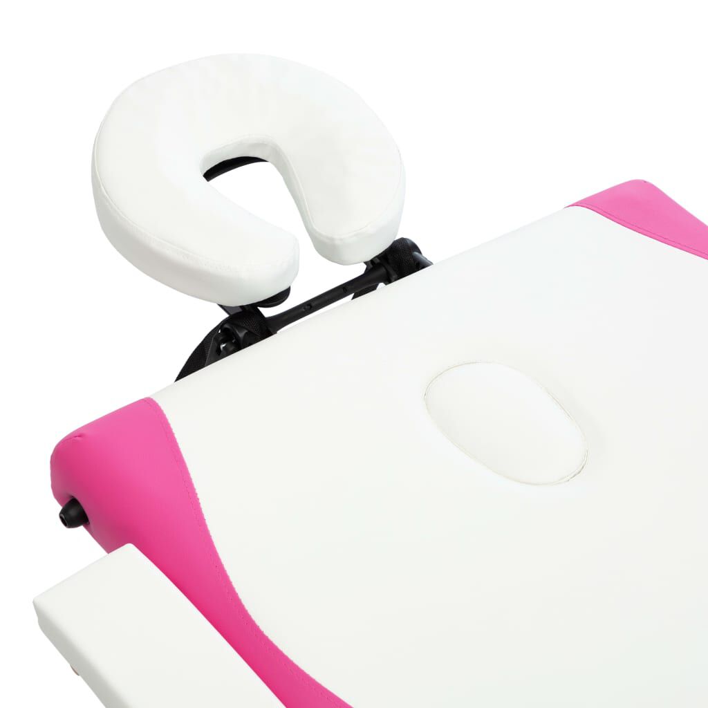 vidaXL Foldable Massage Table 3 Zones Wood White and Pink