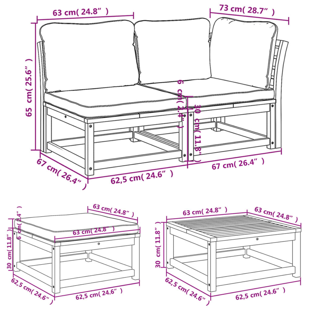 vidaXL 8 Piece Garden Lounge Set with Cushions Solid Wood Acacia