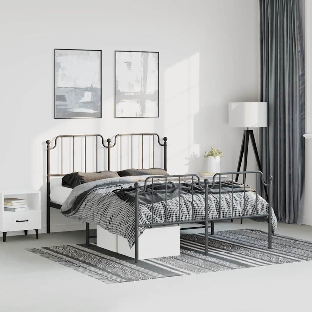vidaXL Metal Bed Frame without Mattress with Footboard Black 183x213cm