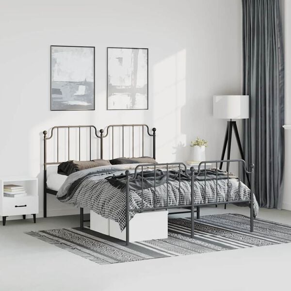vidaXL Metal Bed Frame without Mattress with Footboard Black 183x213cm