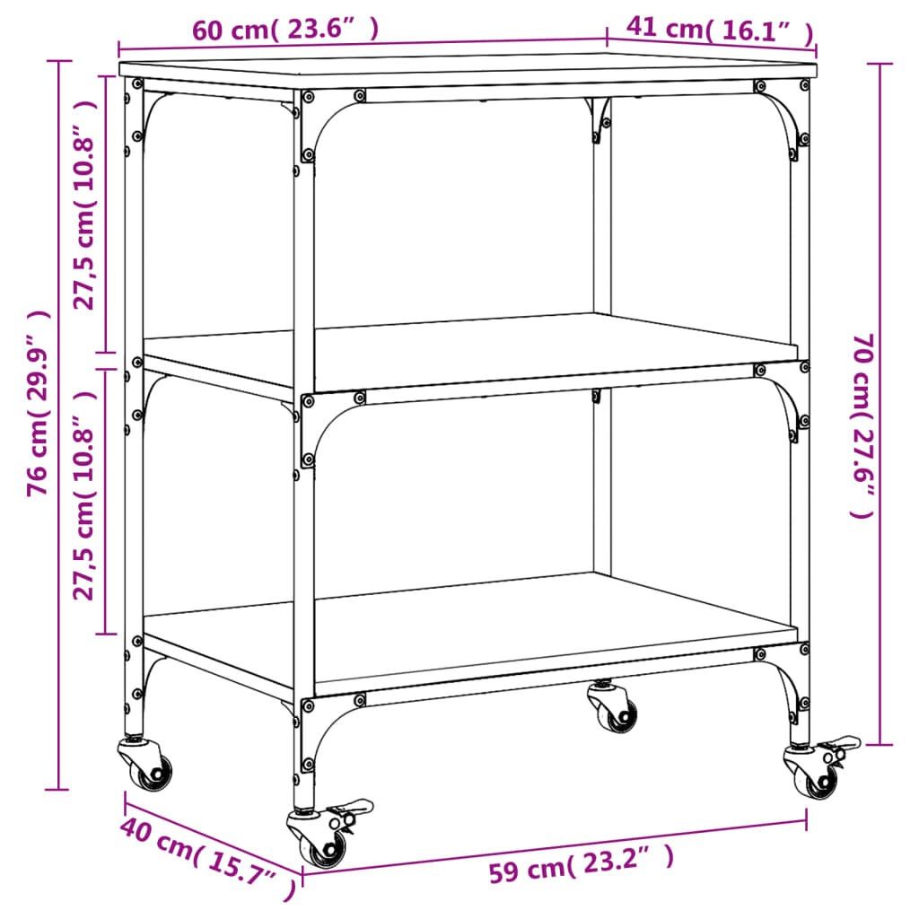 vidaXL Kitchen Trolley Black 60x41x76 cm Engineered Wood