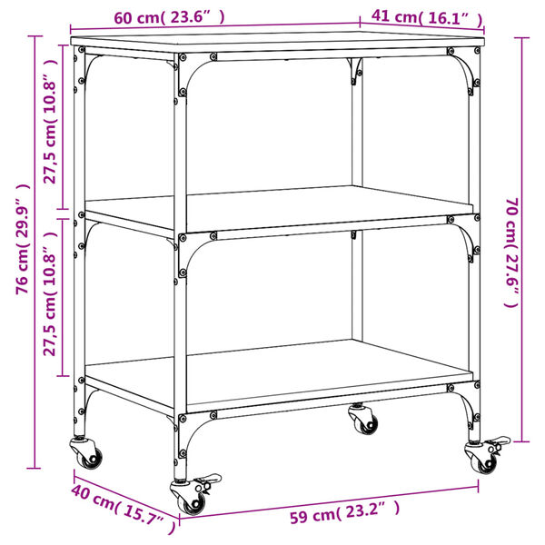 vidaXL Kitchen Trolley Black 60x41x76 cm Engineered Wood