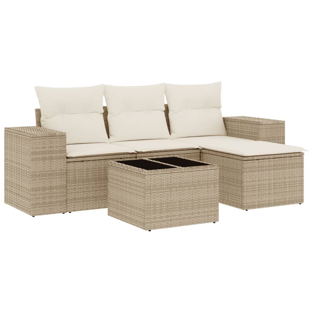 vidaXL 5 Piece Garden Sofa Set with Cushions Beige Poly Rattan