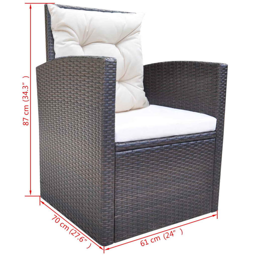vidaXL 6 Piece Outdoor Dining Set with Cushions Poly Rattan Brown