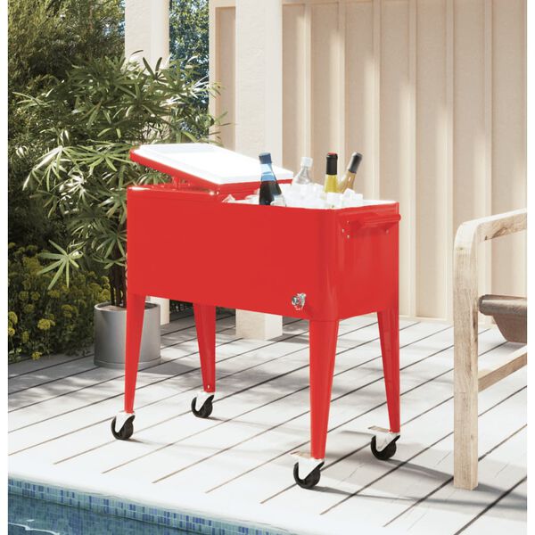 vidaXL Cooler Cart with Wheels Red 92x43x89 cm