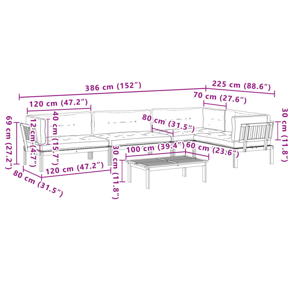 vidaXL 5 Piece Garden Pallet Sofa Set with Cushions Solid Wood Acacia