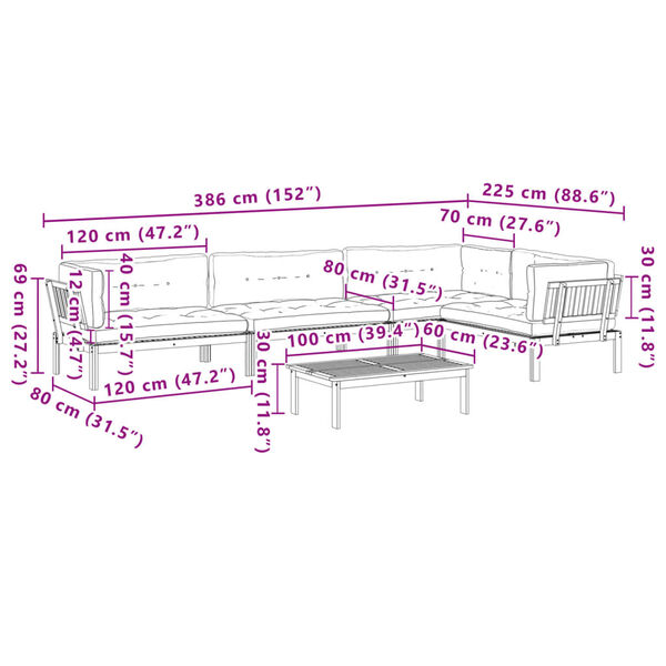 vidaXL 5 Piece Garden Pallet Sofa Set with Cushions Solid Wood Acacia