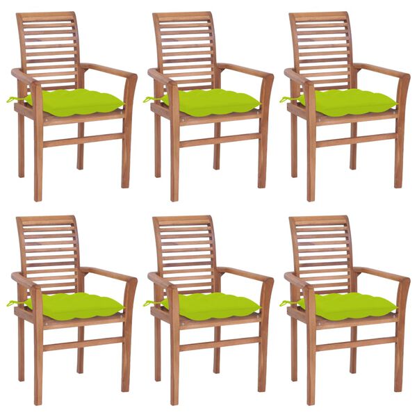 vidaXL Dining Chairs 6 pcs with Bright Green Cushions Solid Teak Wood