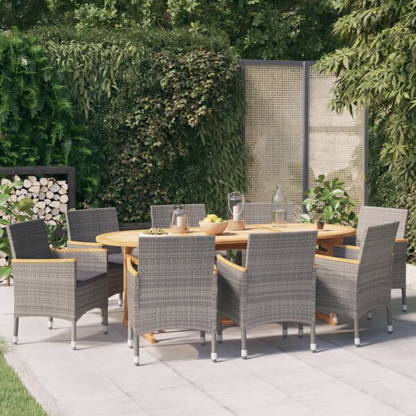 vidaXL 9 Piece Garden Dining Set with Cushions Grey