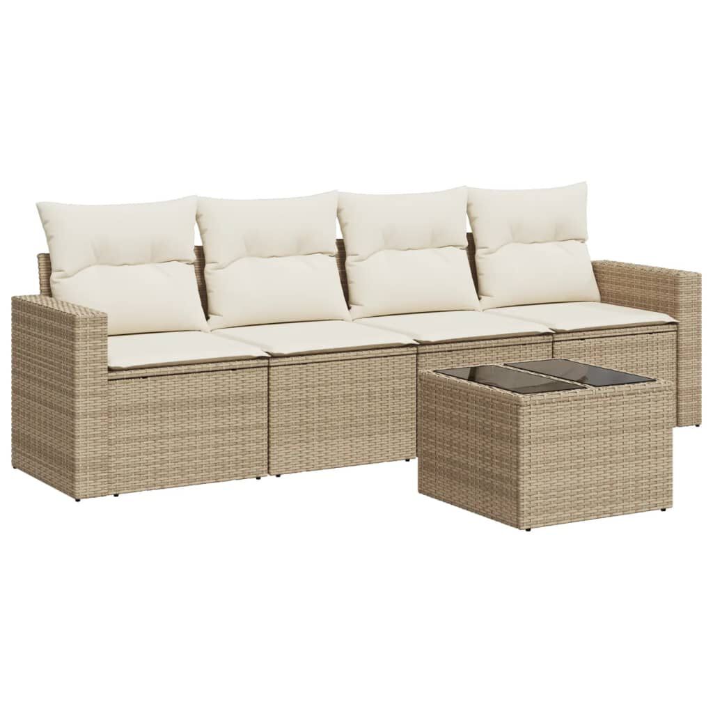 vidaXL 5 Piece Garden Sofa Set with Cushions Beige Poly Rattan