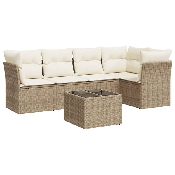 vidaXL 6 Piece Garden Sofa Set with Cushions Beige Poly Rattan