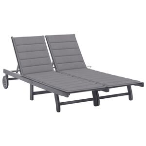 vidaXL 2-Person Garden Sun Lounger with Cushion Grey Solid Acacia Wood