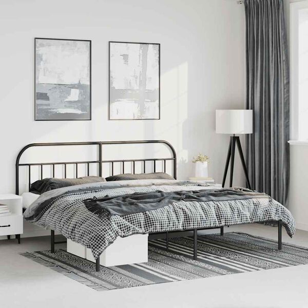 vidaXL Metal Bed Frame without Mattress with Headboard Black 193x203cm