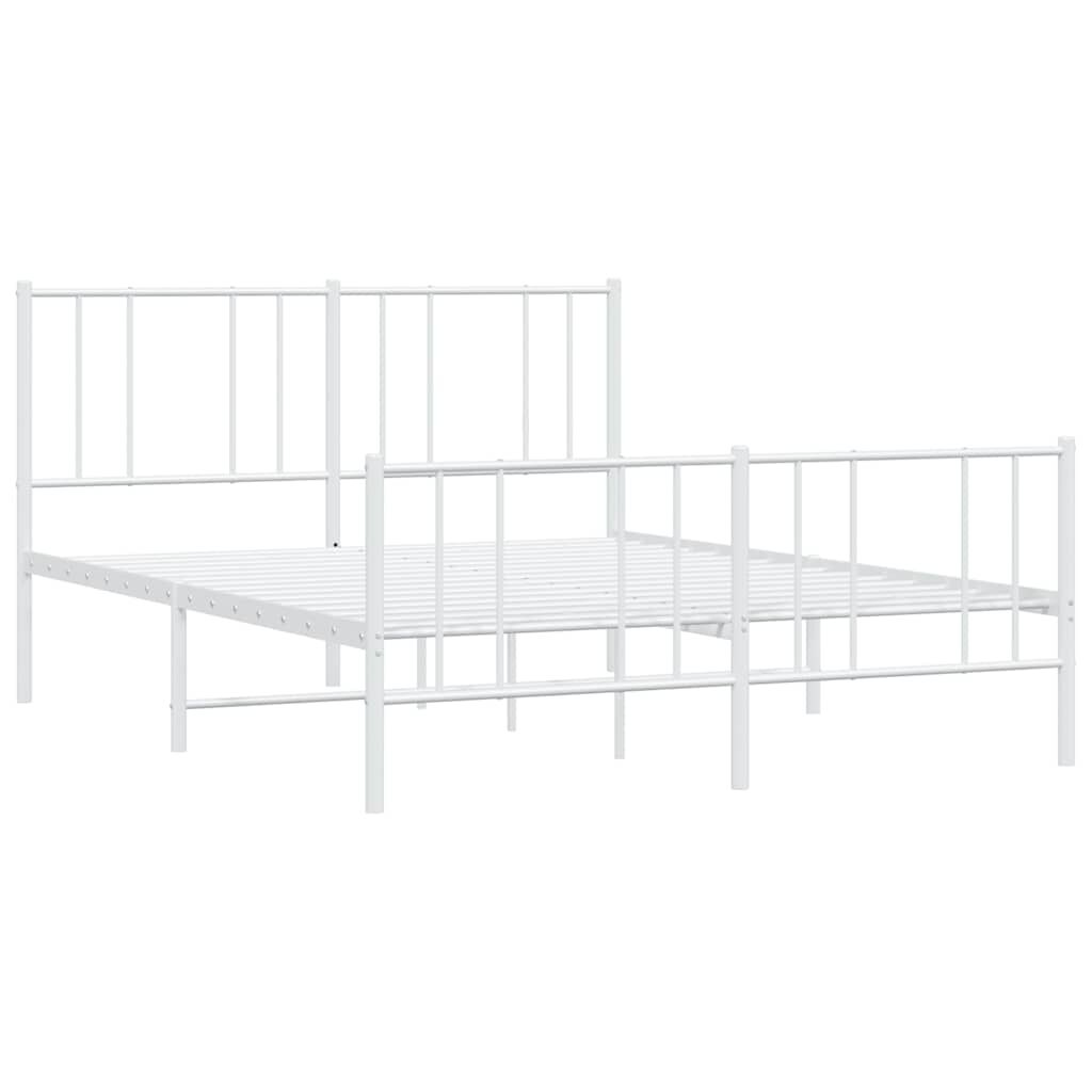 vidaXL Metal Bed Frame without Mattress with Footboard White 135x190cm