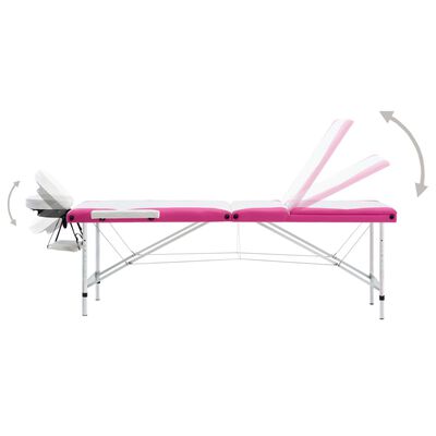 vidaXL 3-Zone Foldable Massage Table Aluminium White and Pink