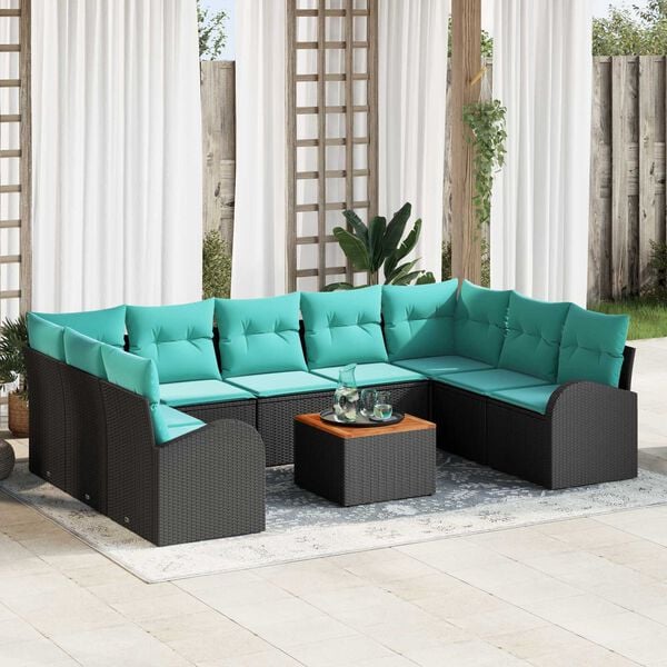 vidaXL Garden Sofa Set 10 pcs Black, turquoise