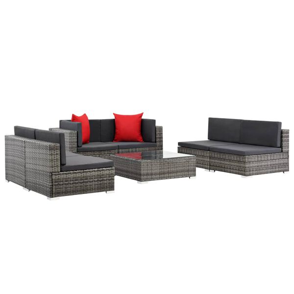 vidaXL 7 Piece Garden Lounge Set with Cushions Poly Rattan grey