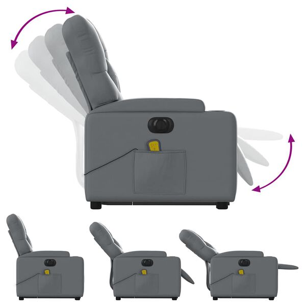 vidaXL Electric Stand up Massage Recliner Chair Grey Faux Leather