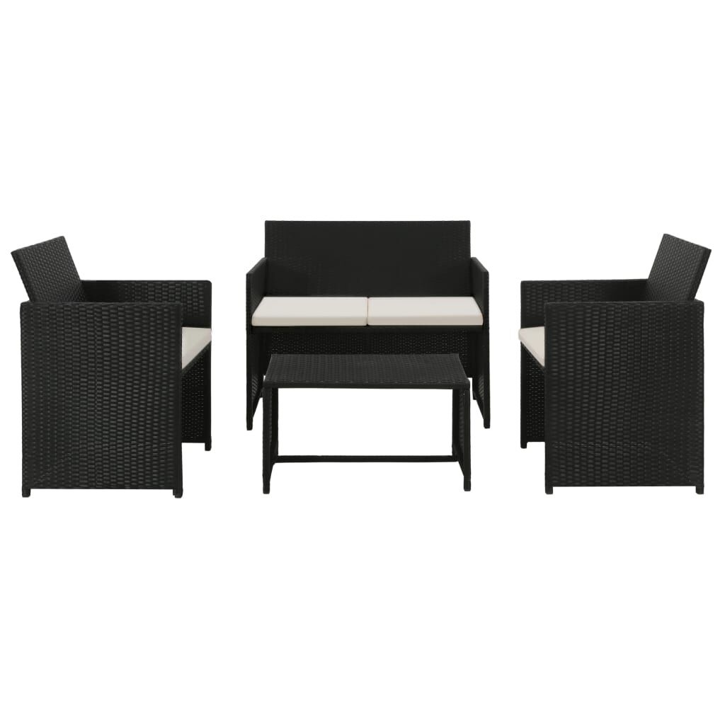 vidaXL 4 Piece Garden Lounge with Cushions Set Poly Rattan Black