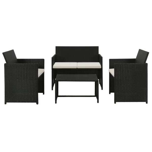 vidaXL 4 Piece Garden Lounge with Cushions Set Poly Rattan Black