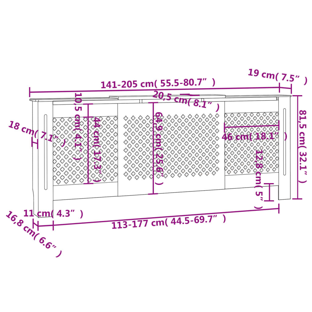 vidaXL MDF Radiator Cover White 205 cm