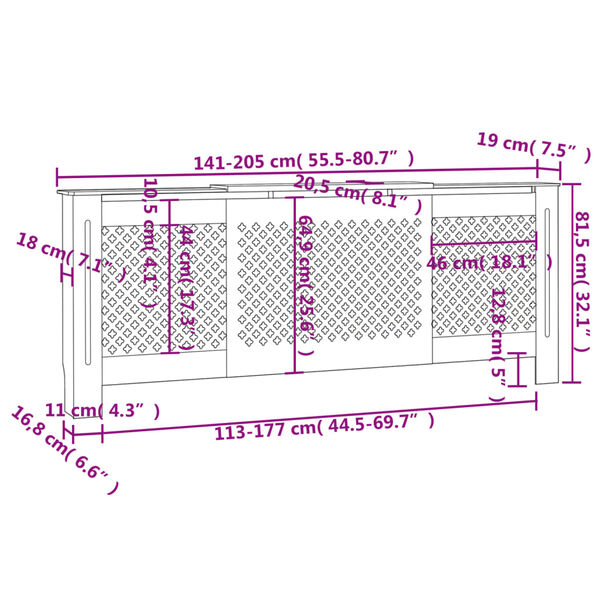 vidaXL MDF Radiator Cover White 205 cm