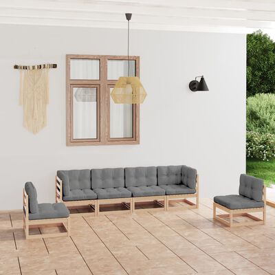 vidaXL 6 Piece Garden Lounge Set with Cushions Solid Pinewood