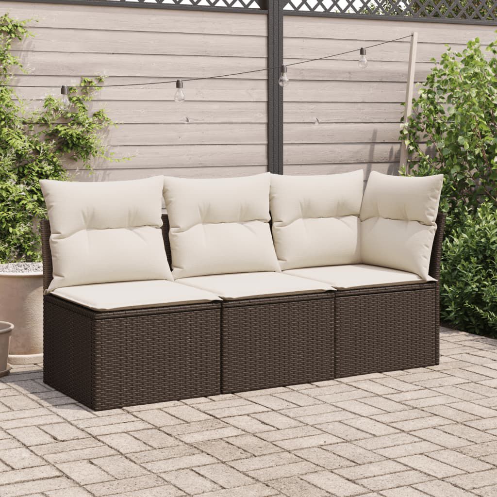 vidaXL Garden Sofa Armless with Cushions Brown Poly Rattan