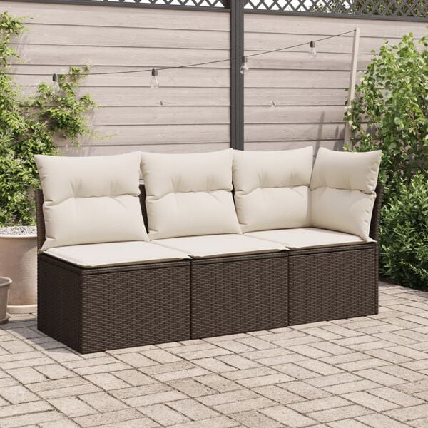 vidaXL Garden Sofa Armless with Cushions Brown Poly Rattan