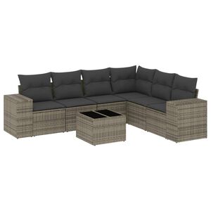 vidaXL 7 Piece Garden Sofa Set with Cushions Grey Poly Rattan