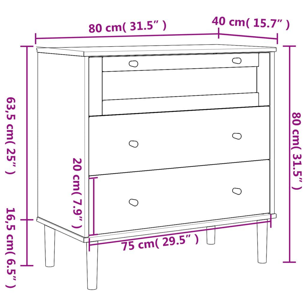 vidaXL Drawer Cabinet SENJA Rattan Look White 80x40x80 cm Solid Wood Pine