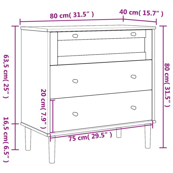 vidaXL Drawer Cabinet SENJA Rattan Look White 80x40x80 cm Solid Wood Pine