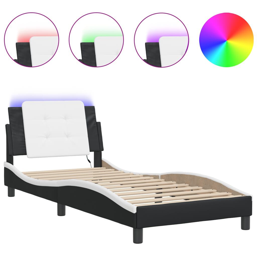 vidaXL Bed Frame with LED without Mattress Black and White 100x203 cm