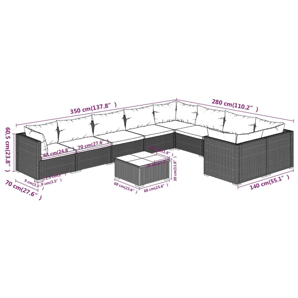 vidaXL 10 Piece Garden Lounge Set with Cushions Poly Rattan Brown