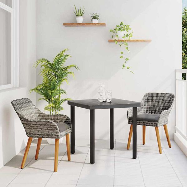 vidaXL Garden Dining Set with Cushion 3 pcs Grey Poly Rattan