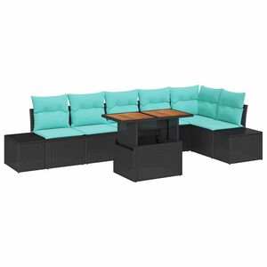 vidaXL Garden Sofa Set with Storage 7 pcs Black Poly rattan