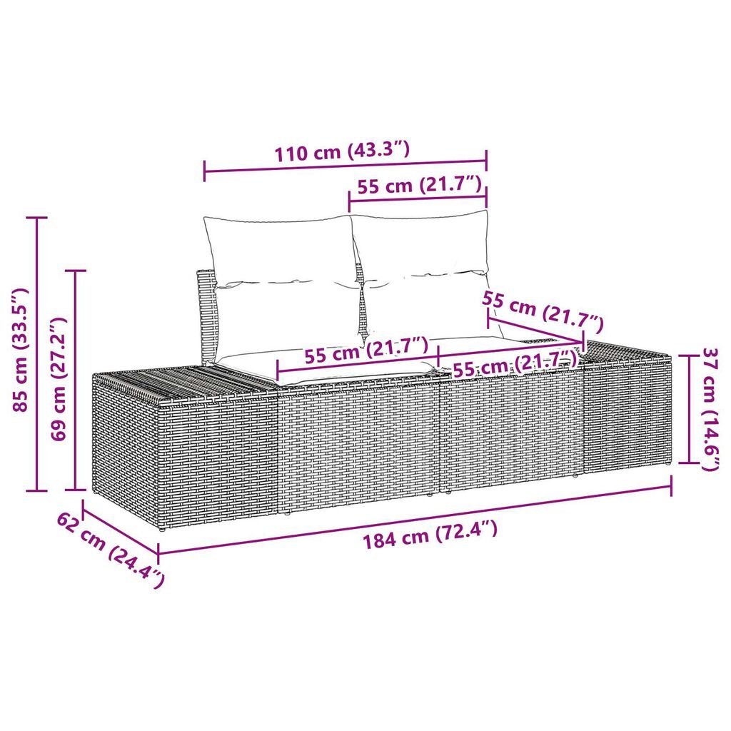 vidaXL 7 Piece Garden Sofa Set with Cushions Grey Poly Rattan